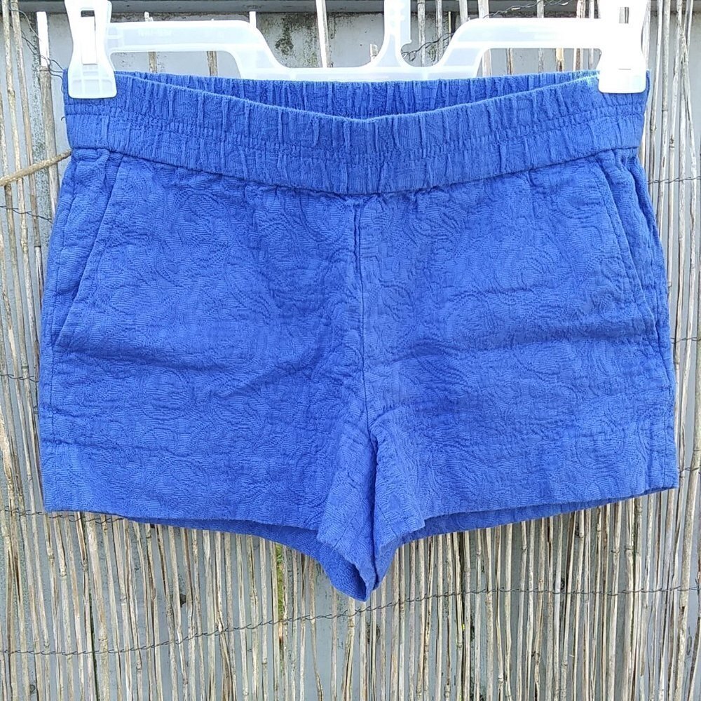 J. Crew Textured Blue Boardwalk Shorts - Elastic Waistband - 2
